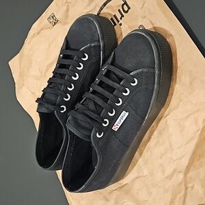 Black on Black Superga Sneakers High Base Size 39 US 8